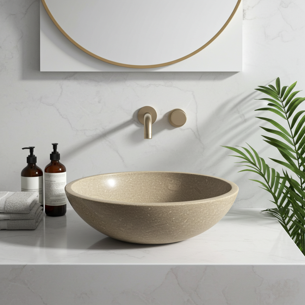 Marine Green Limestone Washbasin - SERA L