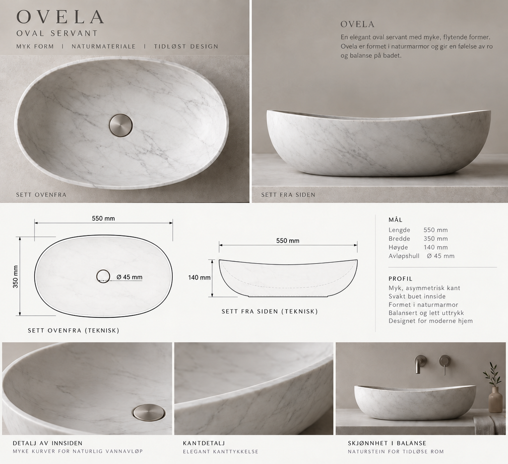 OVELA - Hvit marmorservant