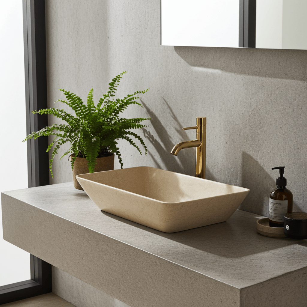 Kalksteinservant IVIO 55 – varm beige Galala-kalkstein fra Egypt, rektangulær form