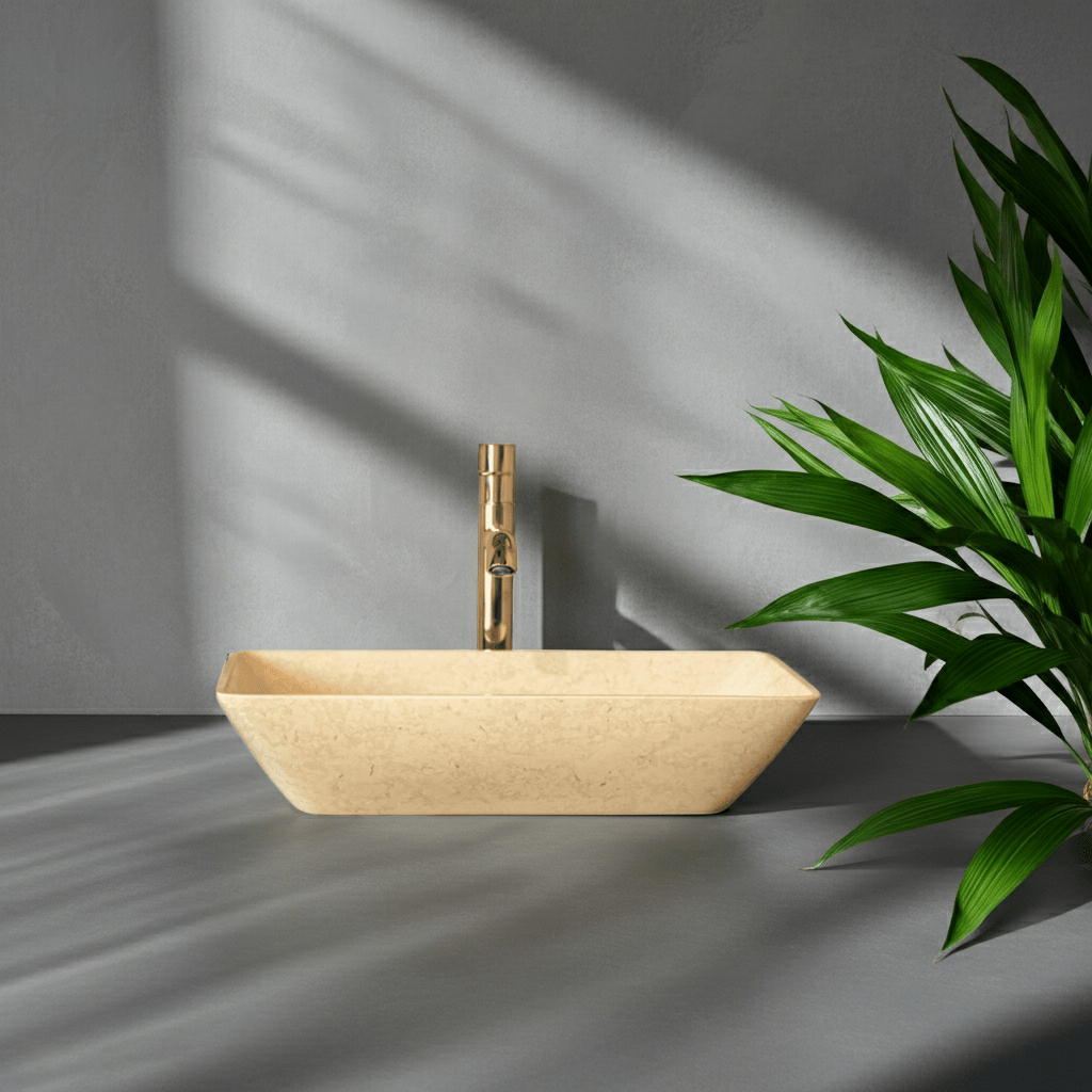 Kalksteinservant IVIO 55 – varm beige Galala-kalkstein fra Egypt, rektangulær form