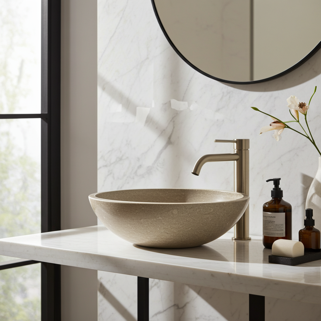 Marine Green Limestone Washbasin - SERA L