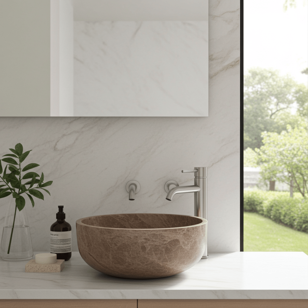 Light Emperador marmorservant SOLA – brun-beige spansk marmor med delikate årer