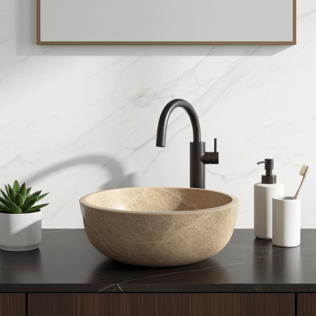 Light Emperador marmorservant SOLA – brun-beige spansk marmor med delikate årer