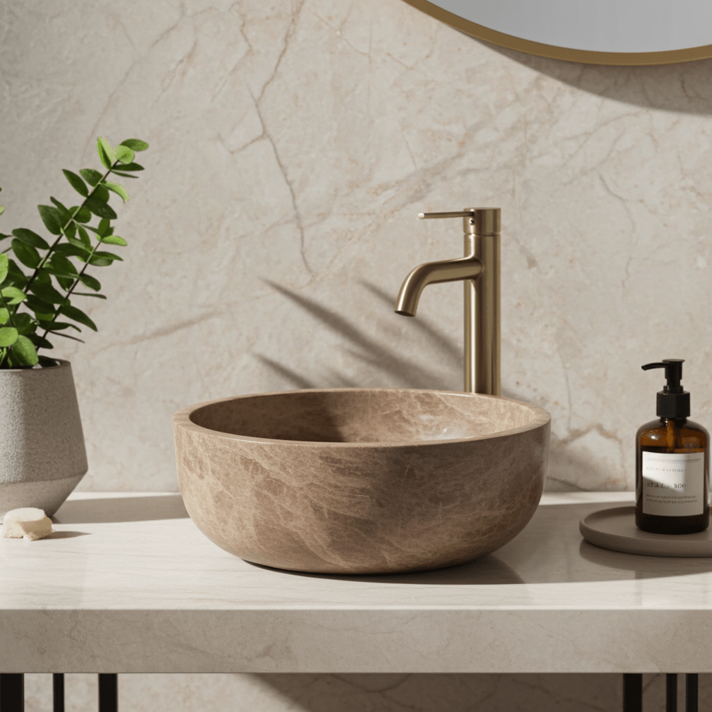 Light Emperador marmorservant SOLA – brun-beige spansk marmor med delikate årer