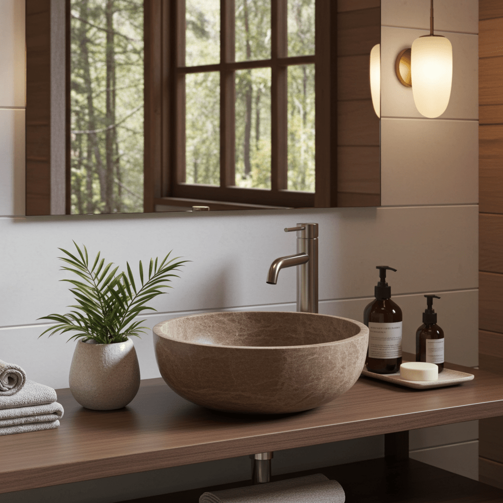 Light Emperador marmorservant SOLA – brun-beige spansk marmor med delikate årer
