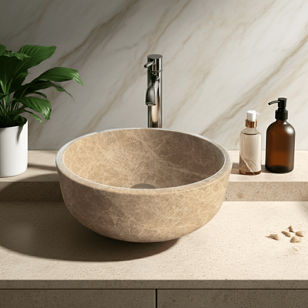 Light Emperador marmorservant SOLA – brun-beige spansk marmor med delikate årer