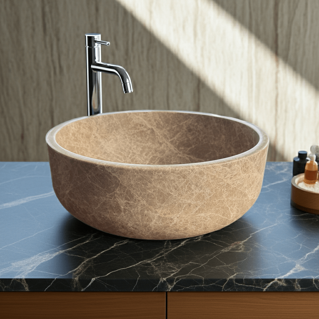 Light Emperador marmorservant SOLA – brun-beige spansk marmor med delikate årer