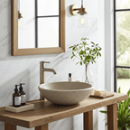 Kalksteinservant SERA – grønn-beige Marine Green med naturlige fossile detaljer