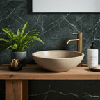 Kalksteinservant SERA L – grønn-beige Marine Green med naturlige fossile detaljer