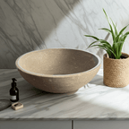 Kalksteinservant SERA L – grønn-beige Marine Green med naturlige fossile detaljer