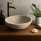 Kalksteinservant SERA L – grønn-beige Marine Green med naturlige fossile detaljer