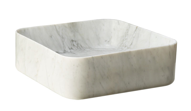 Carrara Marble stone washbasin. Hvit marmor steinvask. Bollevask, bolleservant, steinservant, stein servant, toppmontert. Vessel sink. Porcelain. Firkantet