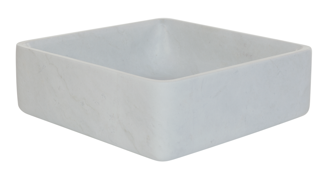 Hvit hvite marmor servant. Marble stone washbasin. Marmor steinvask. Kalkstein, Bollevask, bolleservant, steinservant, stein servant, toppmontert. Vessel sink. Porcelain. Firkantet
